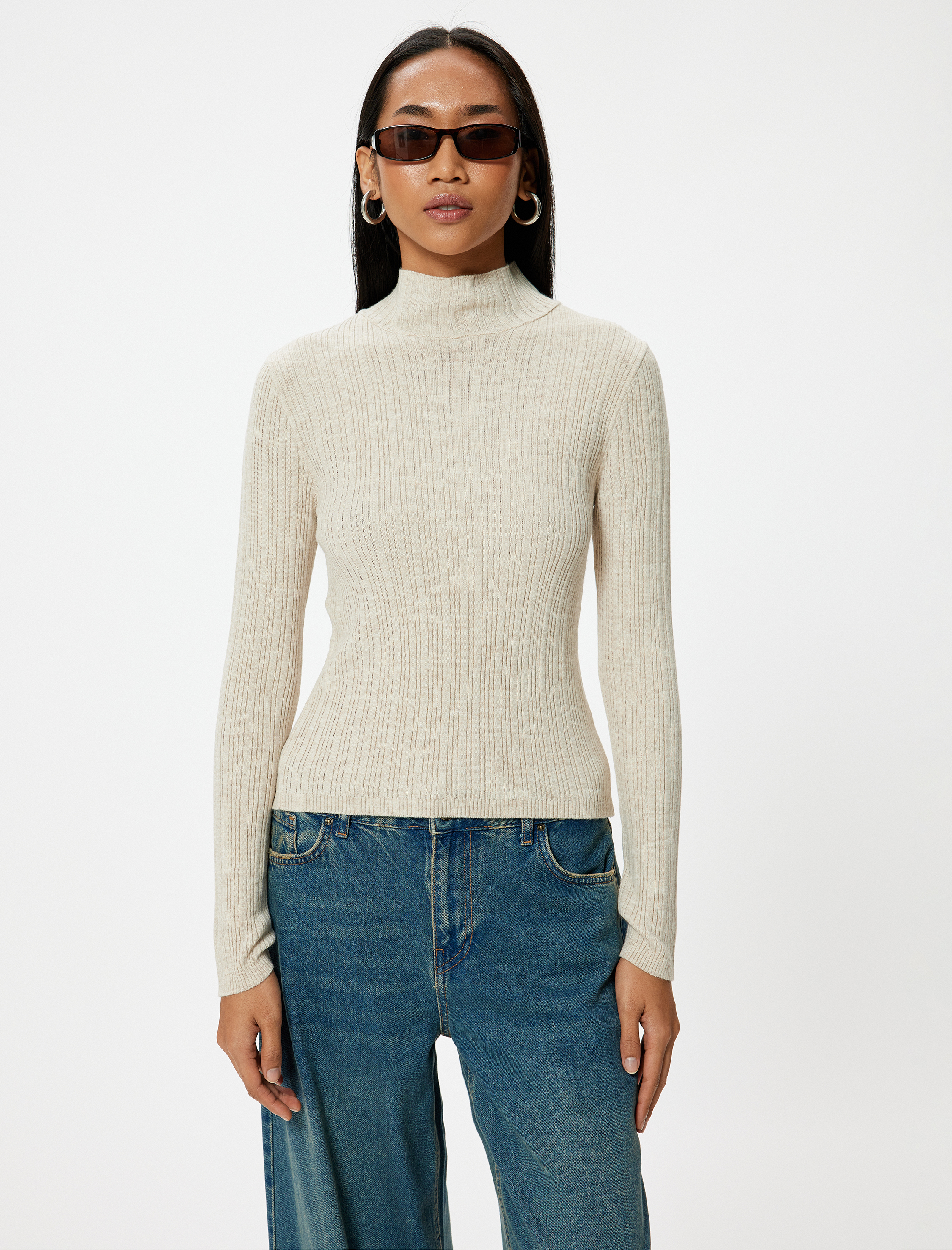   Basic Triko Boğazlı Kazak Uzun Kollu Dokulu