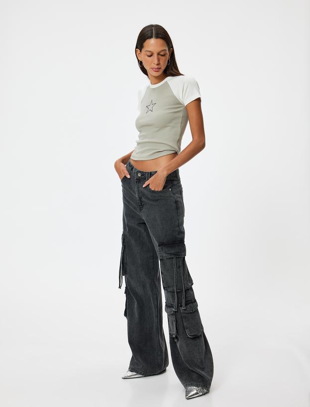 Yıldız Baskılı Tişört Reglan Kollu Bisiklet Yaka Slim Fit_0