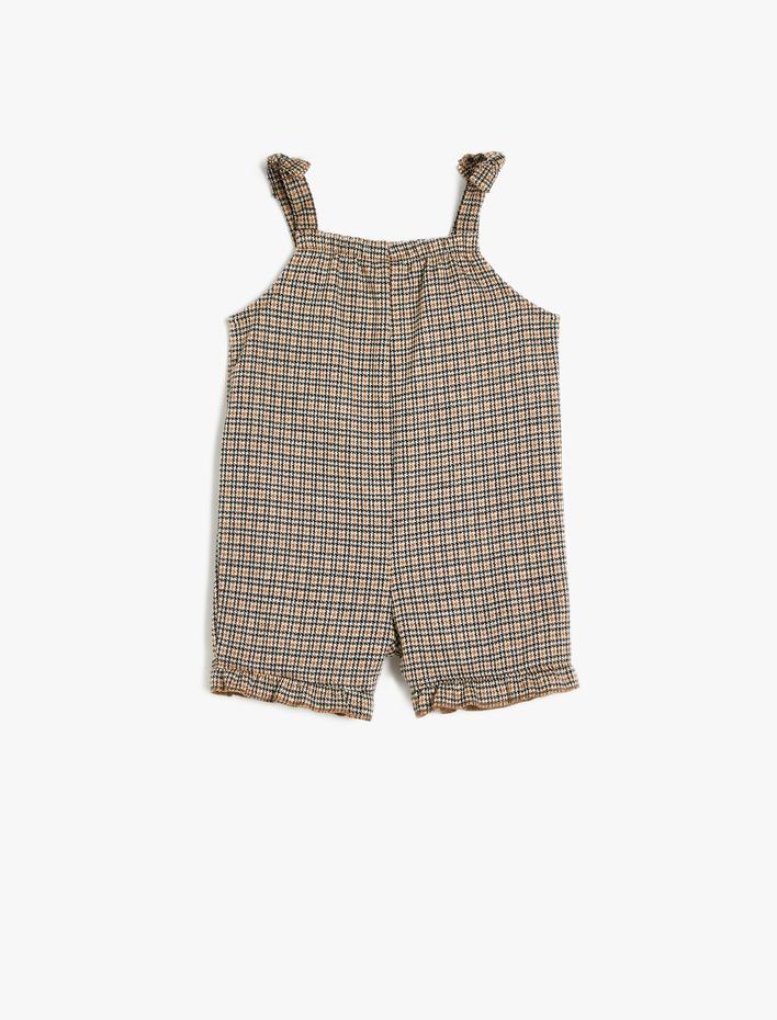 Kız Bebek Askılı Cep Detaylı Ekose Bebek Tulum