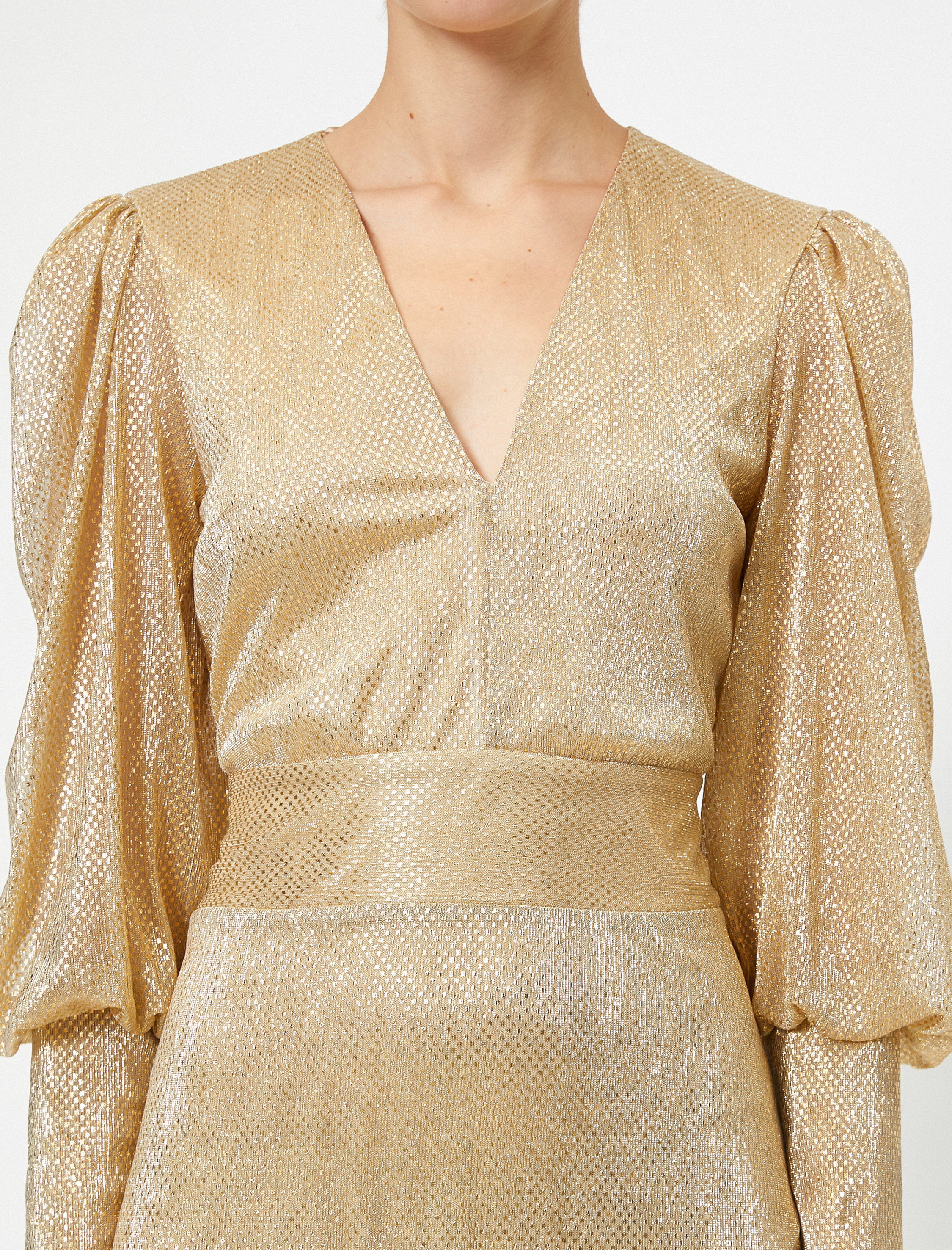   Asimetrik Uzun Kollu Parlak Abiye Elbise