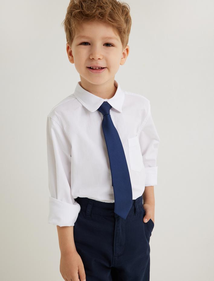 Erkek Çocuk Gömlek Kravat Detaylı Klasik Yaka Uzun Kollu