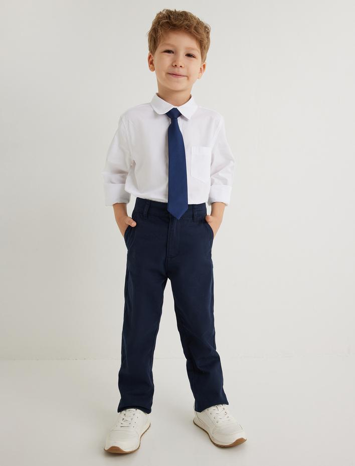 Erkek Çocuk Klasik Yaka Uzun Kollu Kravat Detaylı Okul Gömleği