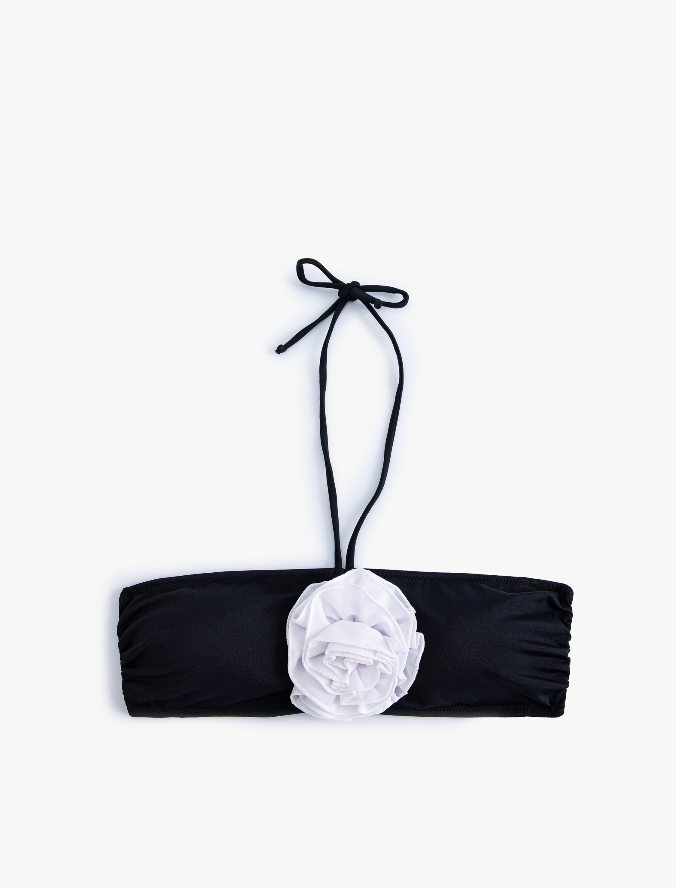   Gül Aplike Detaylı Bandeau Bikini Üstü Kopçalı Pedli