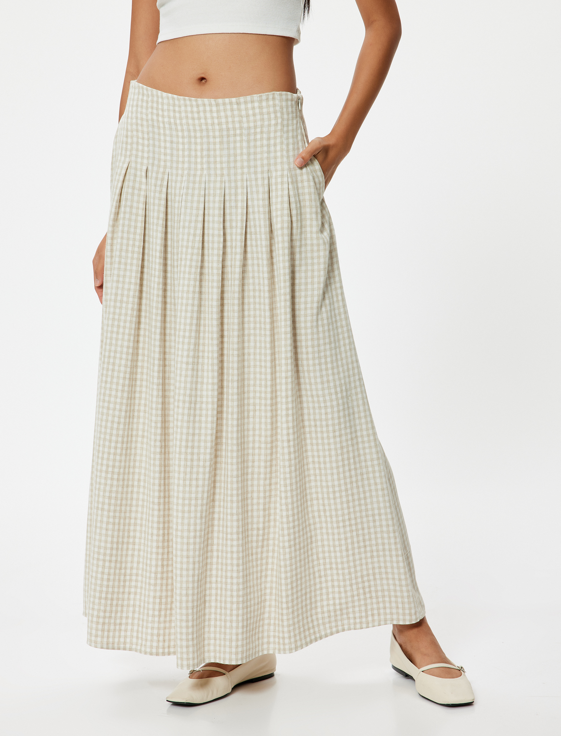   Uzun Pileli Etek Cepli Pötikareli A Kesim Rahat Kalıp