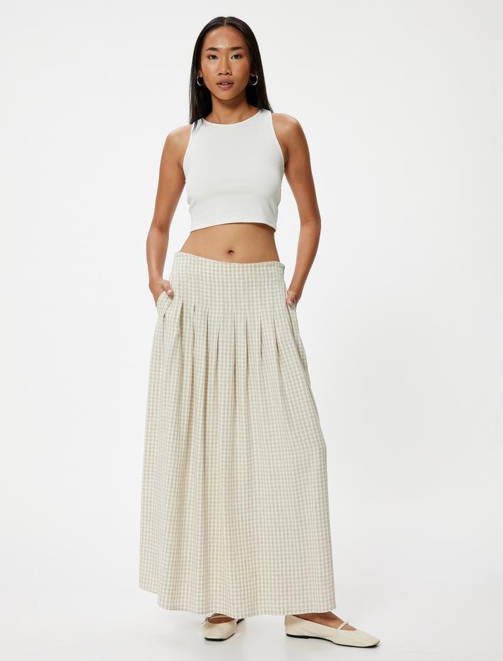  Uzun Pileli Etek Cepli Pötikareli A Kesim Rahat Kalıp