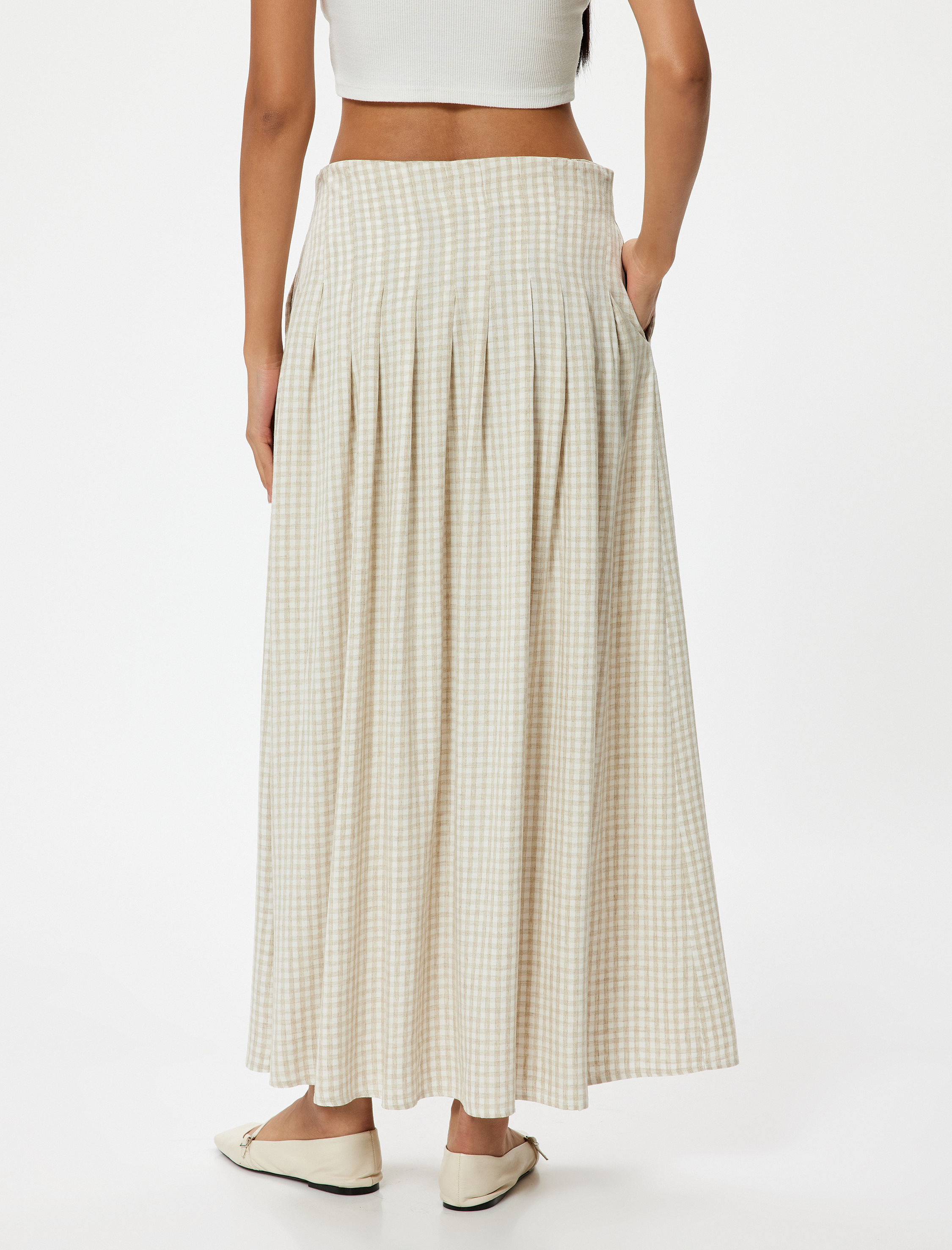   Uzun Pileli Etek Cepli Pötikareli A Kesim Rahat Kalıp