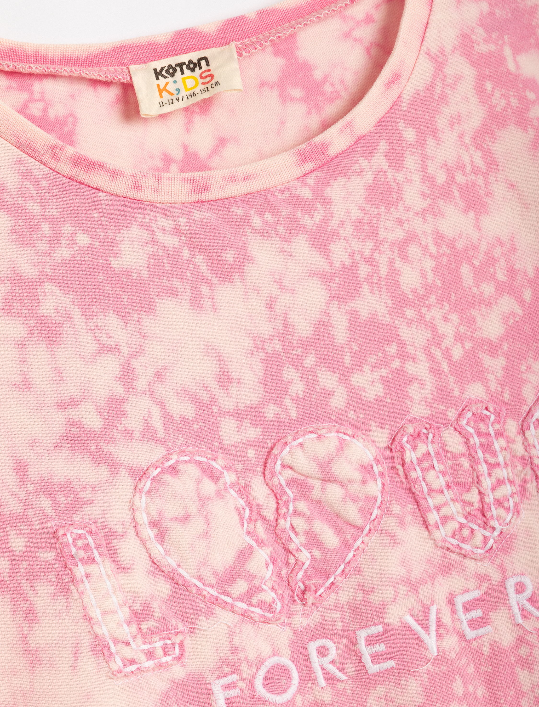  Kız Çocuk Tişört Batik Desenli Slogan Baskılı Kısa Kollu Pamuklu