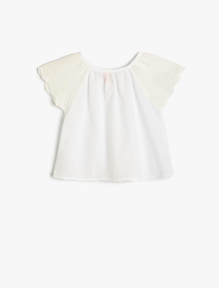 Kız Bebek Bluz Düğmeli Dantel Detaylı Bisiklet Yaka Pamuklu