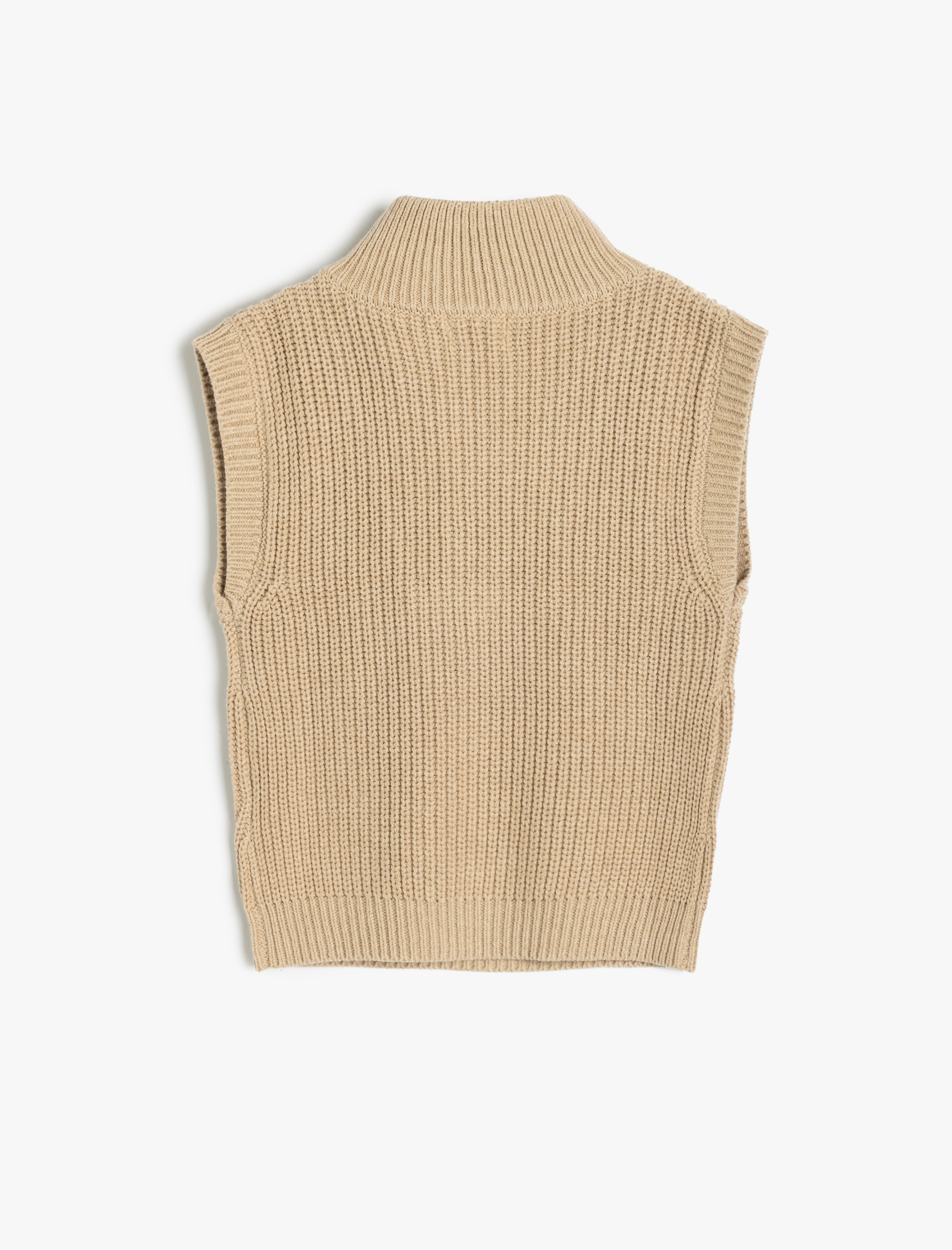 Kız Çocuk Örgü Süveter Yarım Fermuarlı Dik Yaka Ribanalı