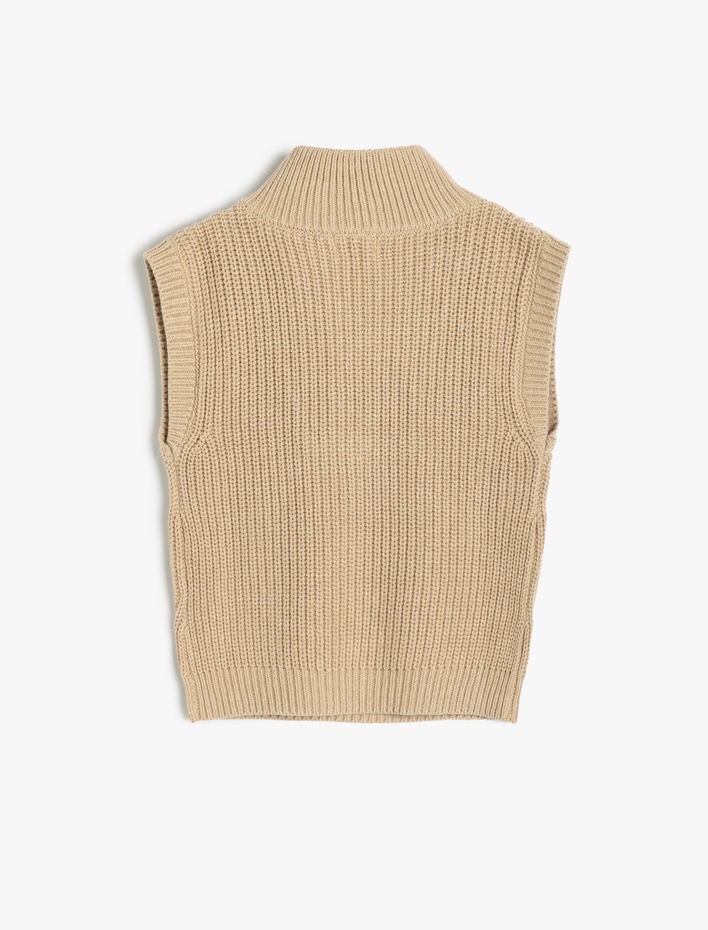 Kız Çocuk Örgü Süveter Yarım Fermuarlı Dik Yaka Ribanalı