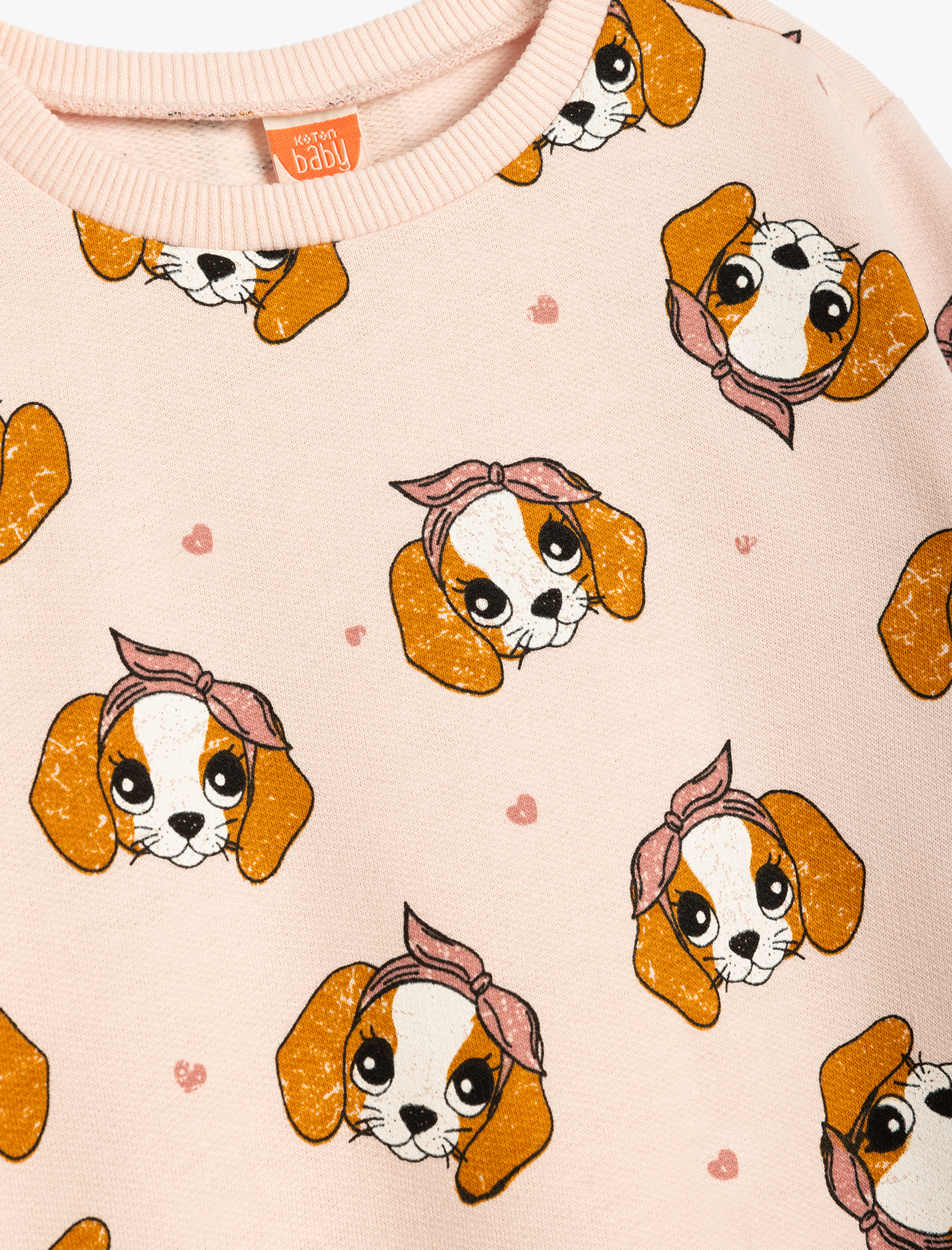  Kız Bebek Sweatshirt Köpek Baskılı Bisiklet Yaka Uzun Kollu Pamuklu Şardonlu