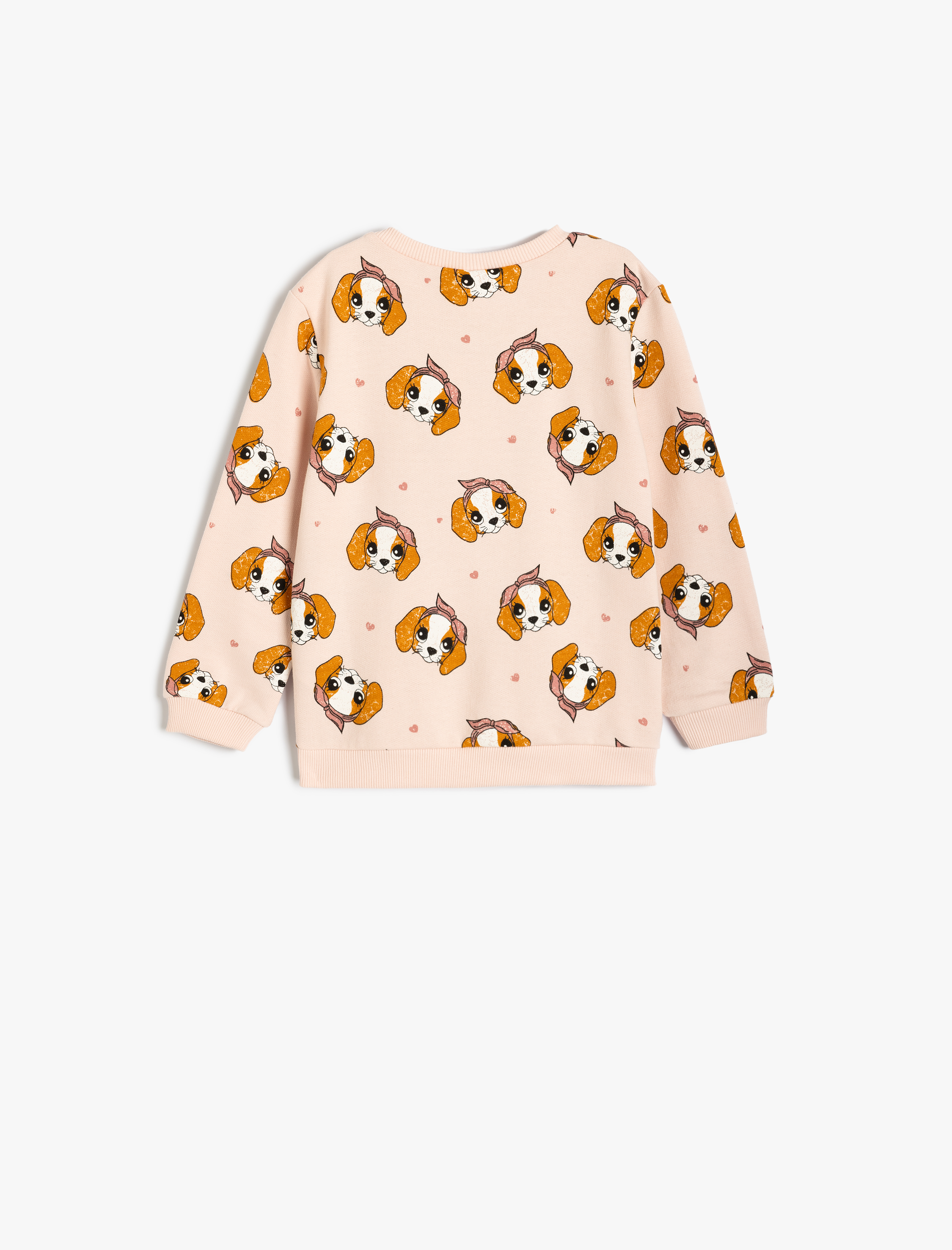  Kız Bebek Sweatshirt Köpek Baskılı Bisiklet Yaka Uzun Kollu Pamuklu Şardonlu