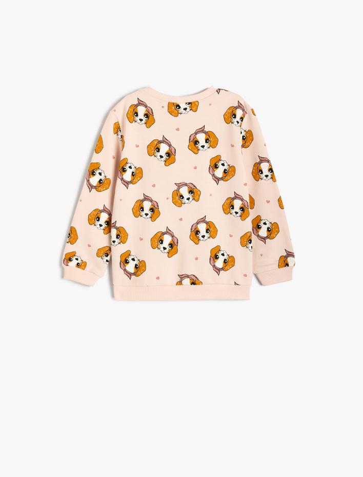 Kız Bebek Sweatshirt Köpek Baskılı Bisiklet Yaka Uzun Kollu Pamuklu Şardonlu