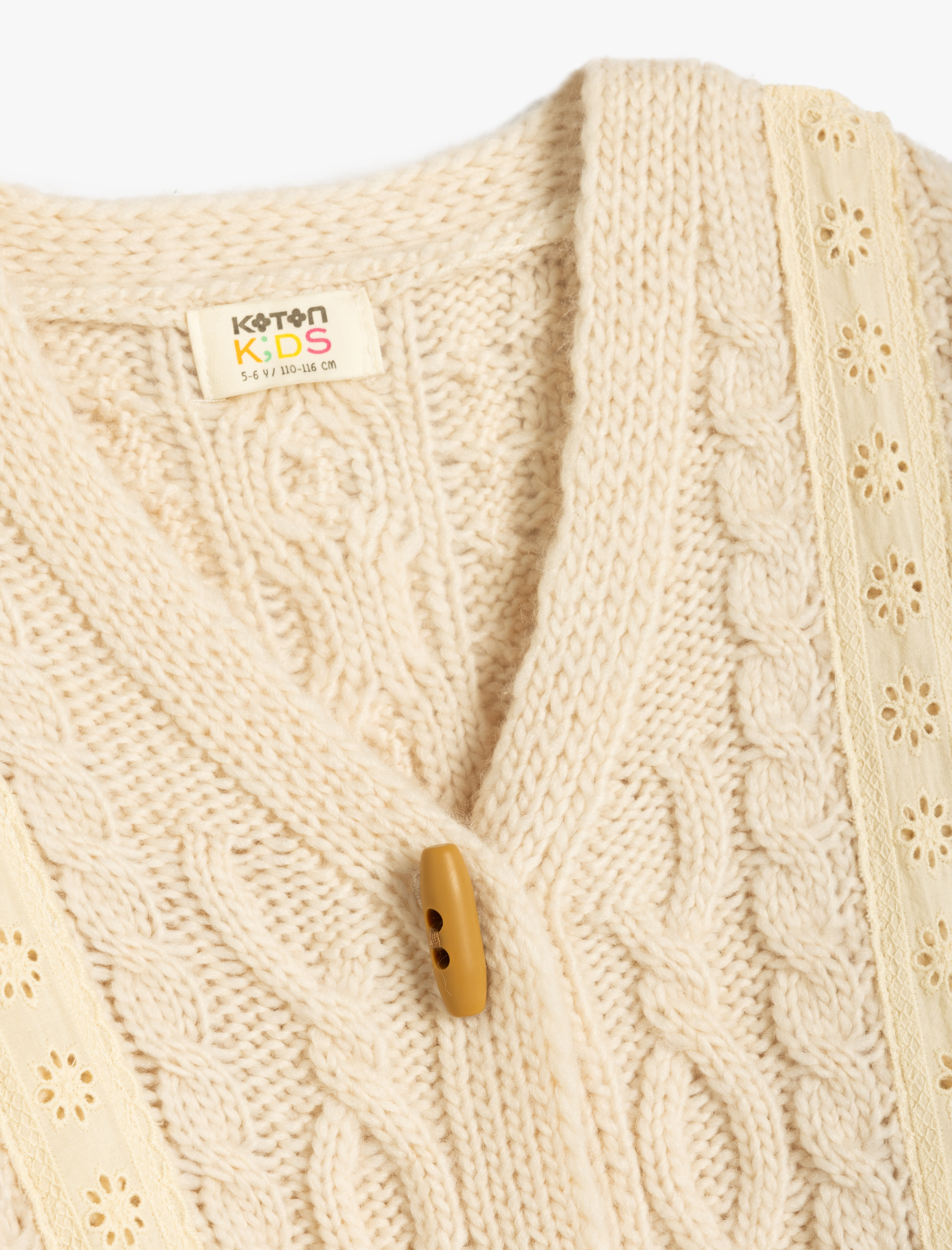  Kız Çocuk Uzun Kollu Düğmeli V Yaka Saç Örgü Hırka