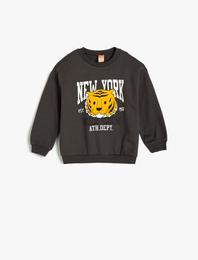 Sweatshirt Aslan Baskılı Uzun Kollu Bisiklet Yaka Pamuklu