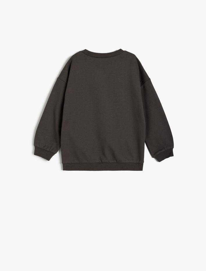 Erkek Bebek Sweatshirt Aslan Baskılı Uzun Kollu Bisiklet Yaka Pamuklu Şardonlu