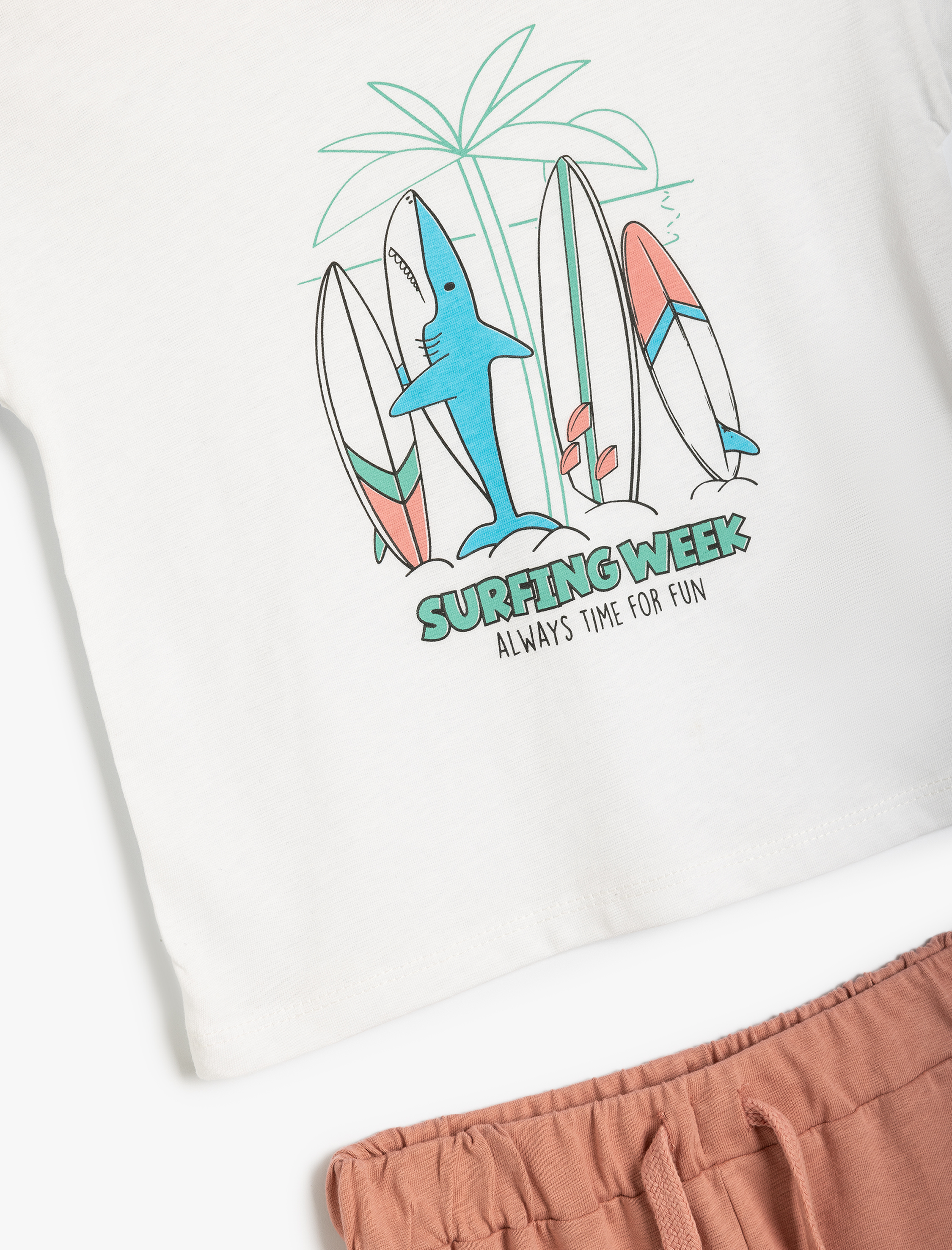  Erkek Bebek 2'li Tişört Şort Seti Baskı Detaylı Pamuklu