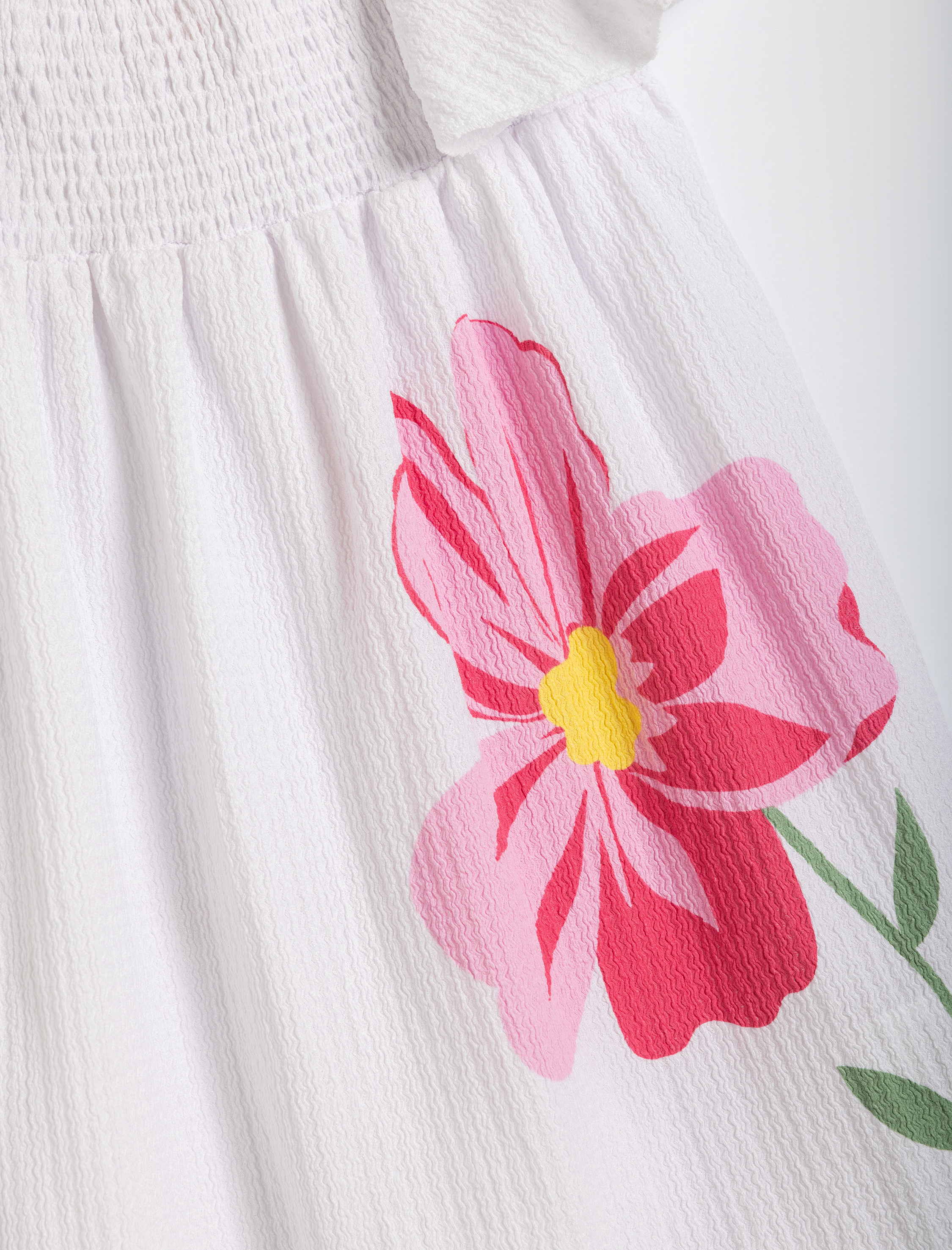  Kız Bebek Elbise Çiçek Baskılı Gipe Detaylı Kısa Kollu