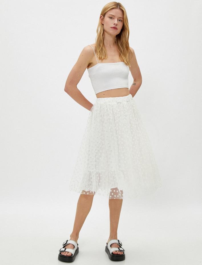  Fırfırlı Çiçekli Dantelli Tül Etek