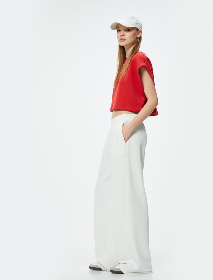  Crop Tişört Oversize Bisiklet Yaka Yarasa Kol