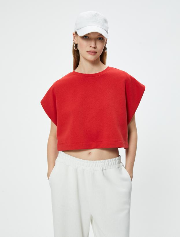 Crop Tişört Oversize Bisiklet Yaka Yarasa Kol_2