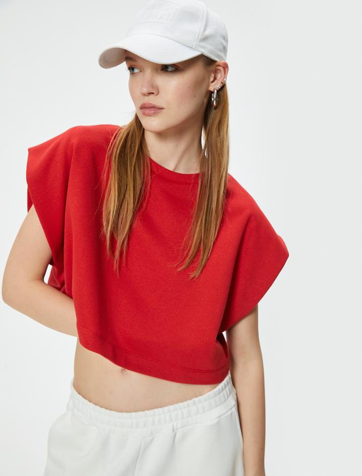  Crop Tişört Oversize Bisiklet Yaka Yarasa Kol