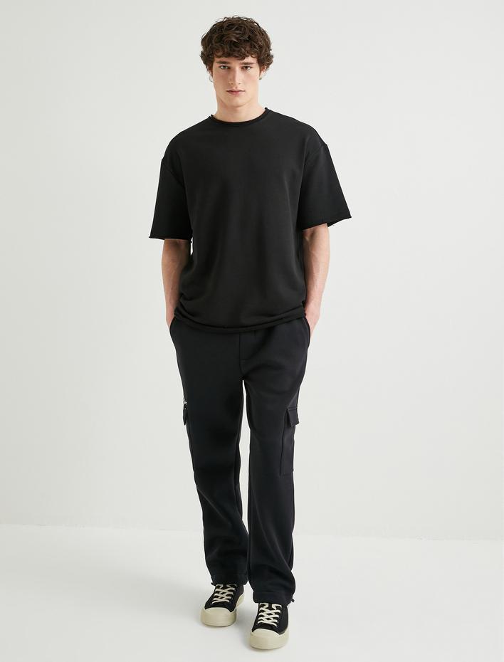  Oversize Tişört Etiket Detaylı Bisiklet Yaka