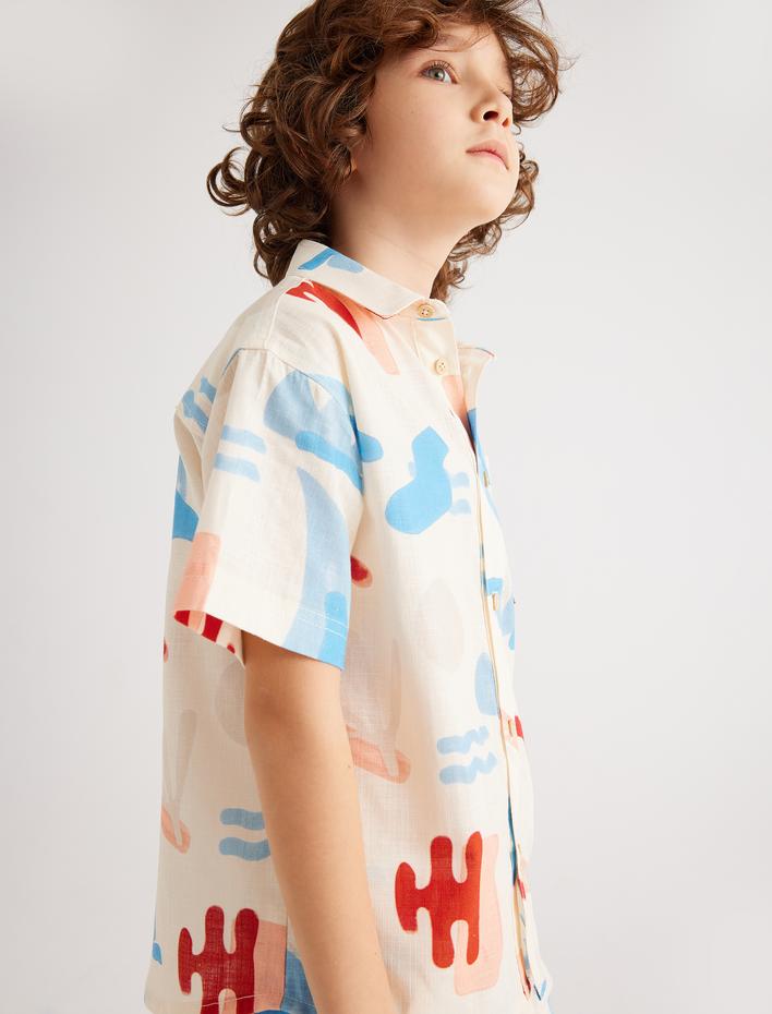 Erkek Çocuk Gömlek Kısa Kollu Baskılı Pamuklu