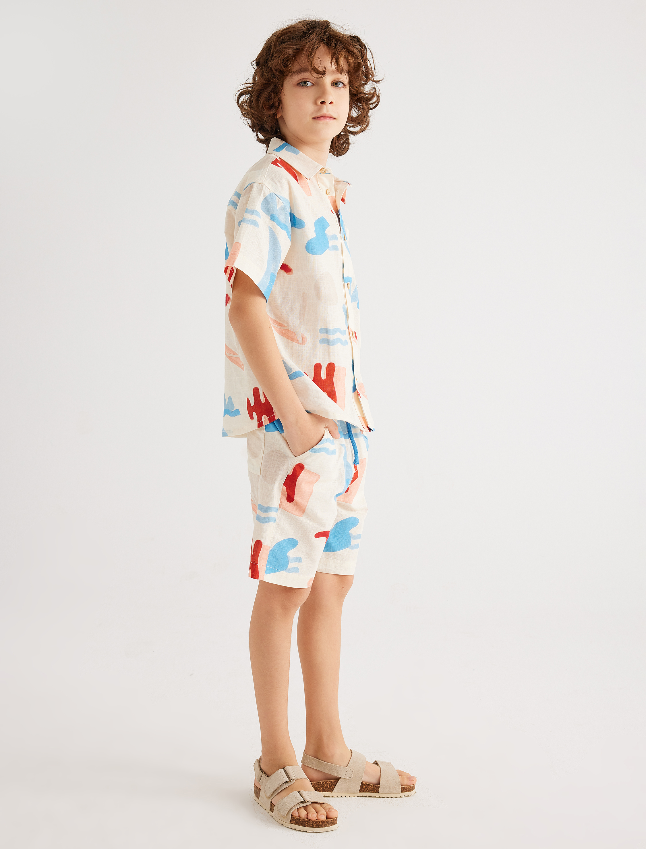  Erkek Çocuk Gömlek Kısa Kollu Baskılı Pamuklu