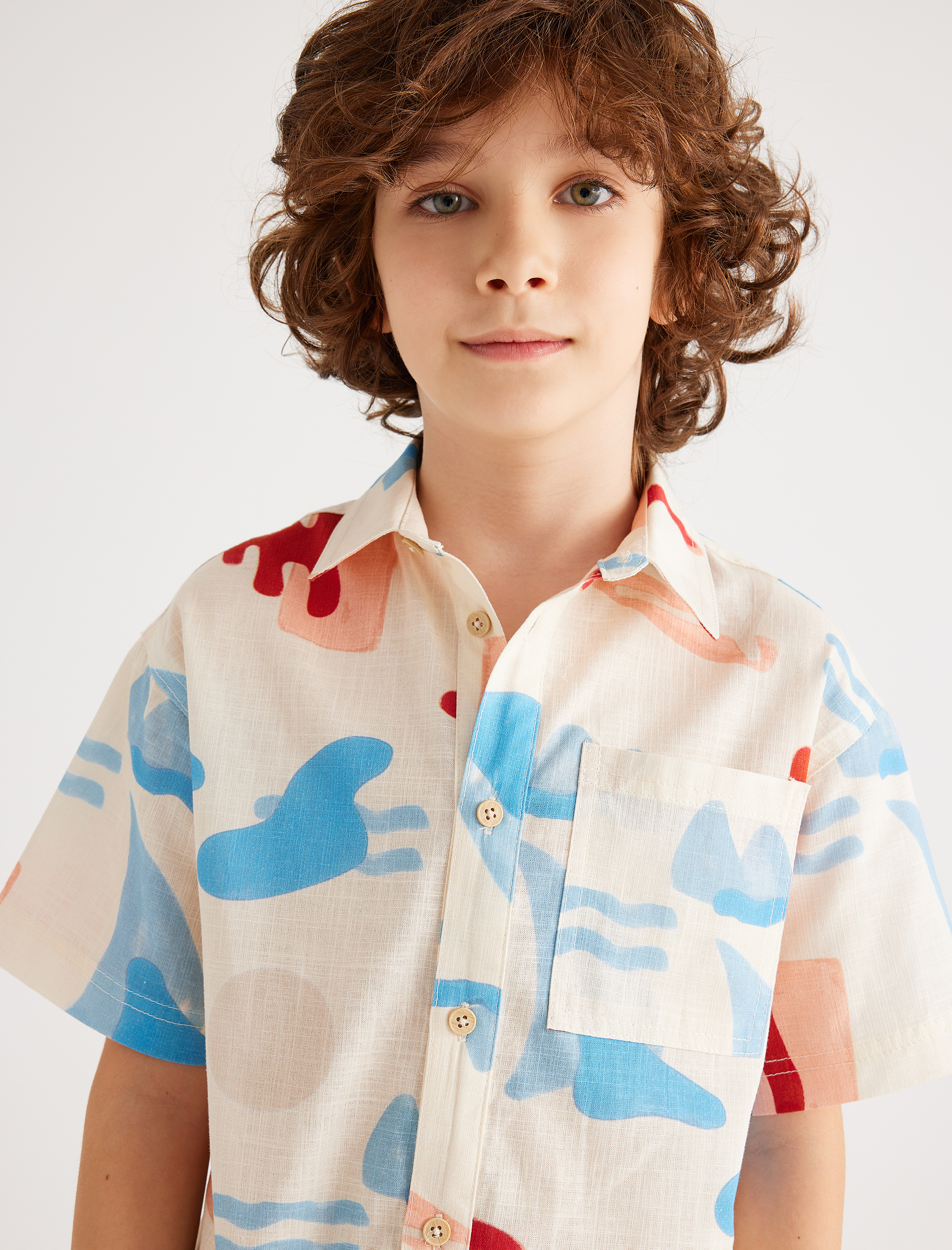  Erkek Çocuk Gömlek Kısa Kollu Baskılı Pamuklu