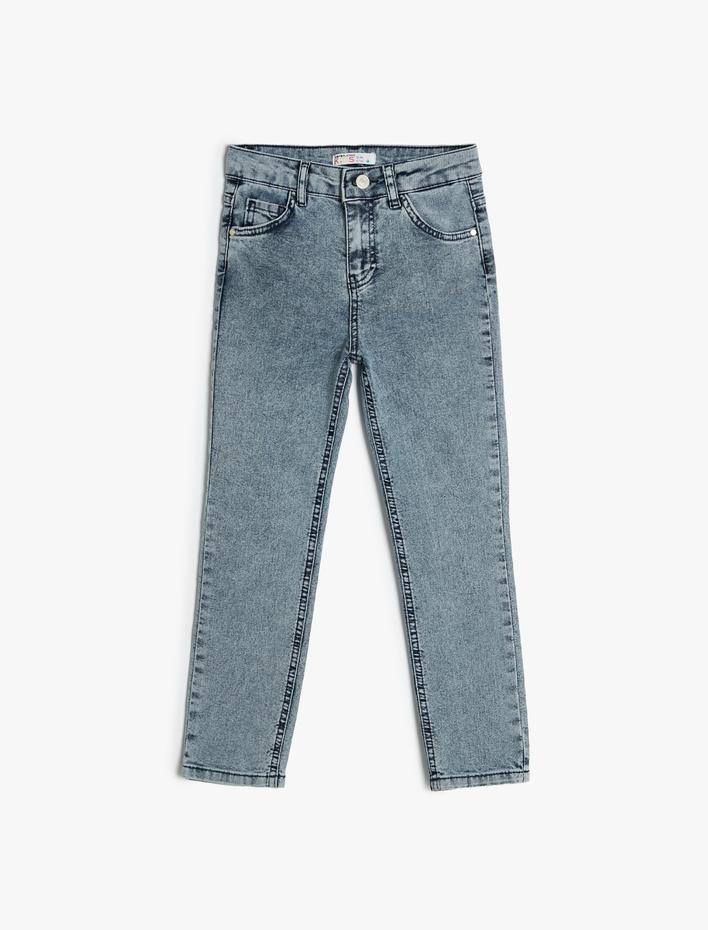 Erkek Çocuk Kot Pantolon Ayarlanabilir Lastikli Pamuklu - Slim Jean