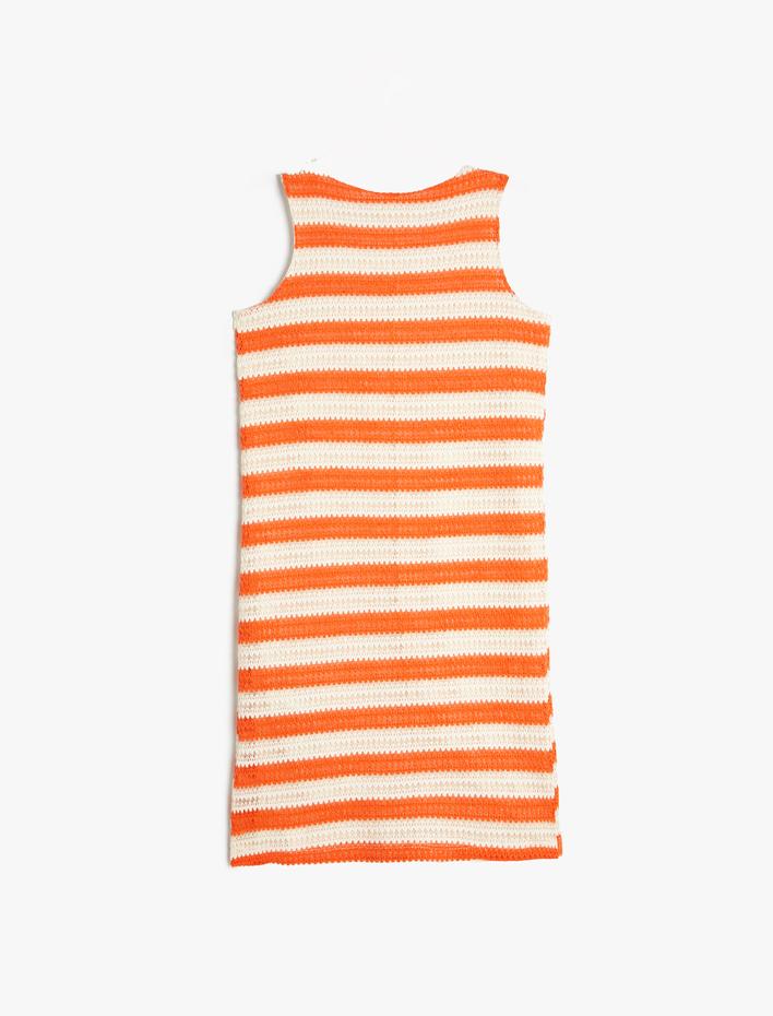 Kız Çocuk Mini Elbise Kolsuz Bisiklet Yaka Ajurlu