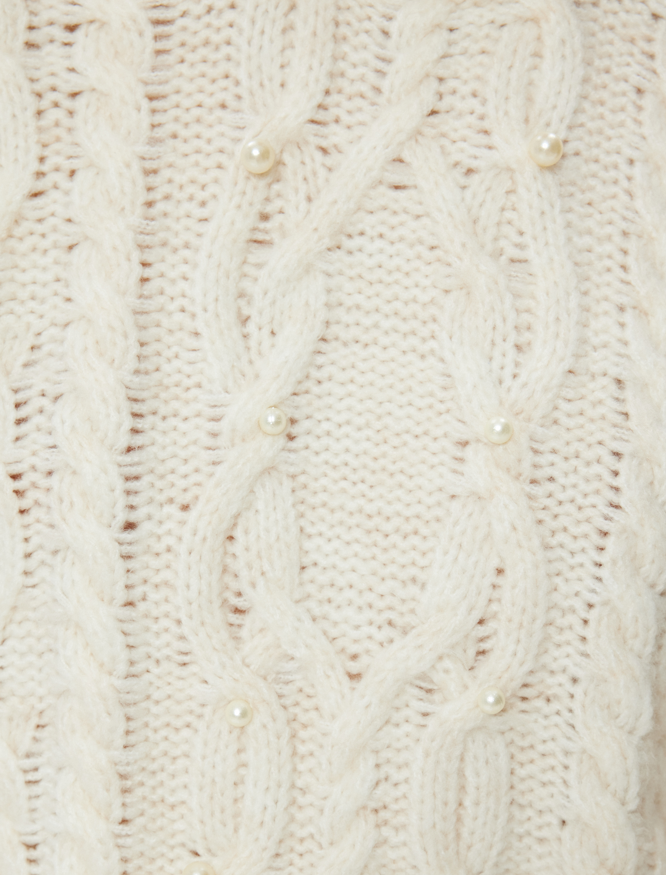   Triko Kazak Saç Örgü Dokulu Bisiklet Yaka İnci Detaylı