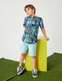 Slim Kemerli Şort Cepli Beli Lastik Detaylı Diz Üstü Pamuklu