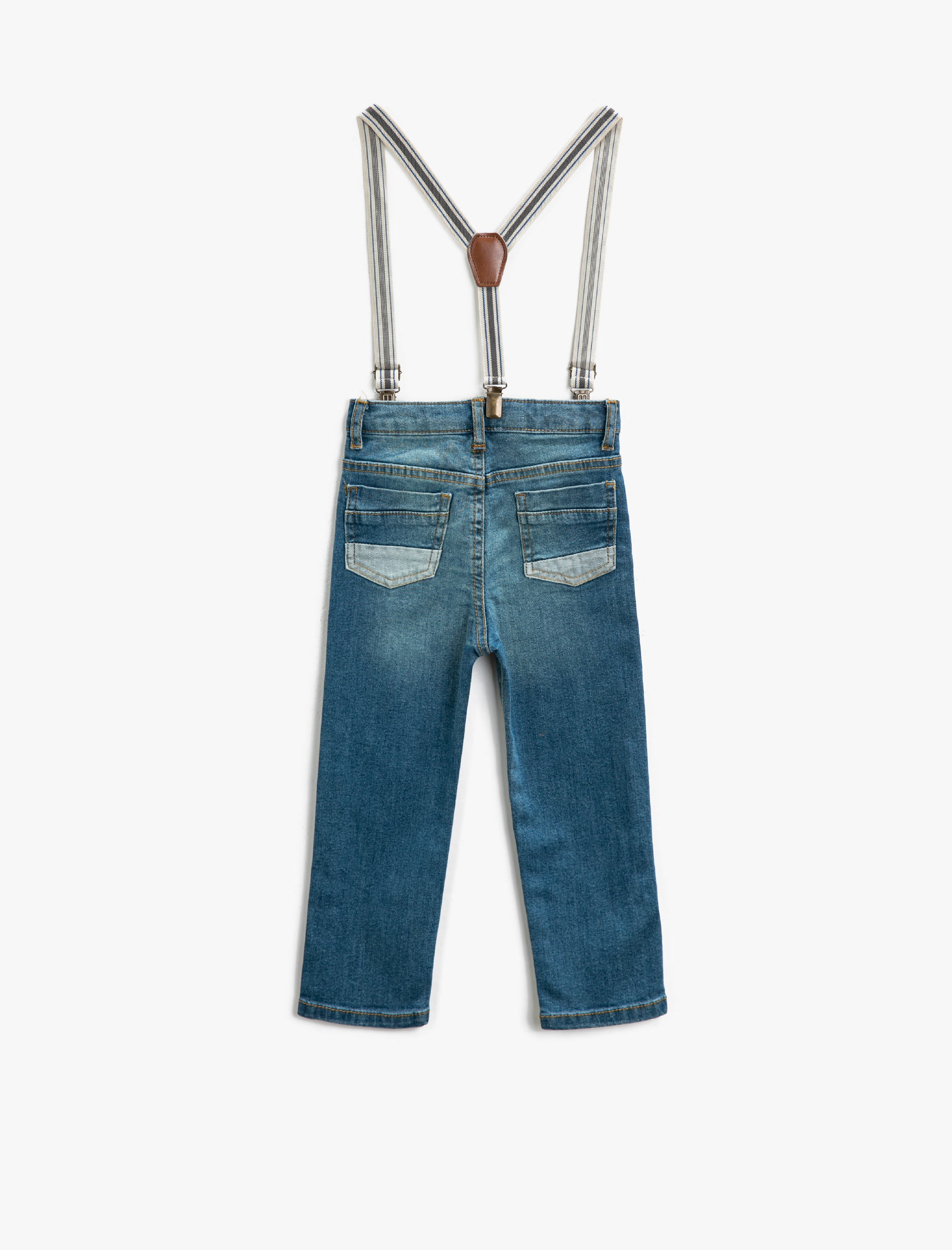  Erkek Bebek Kot Pantolon Slim Fit Rahat Kesim Askılı Cepli Pamuklu