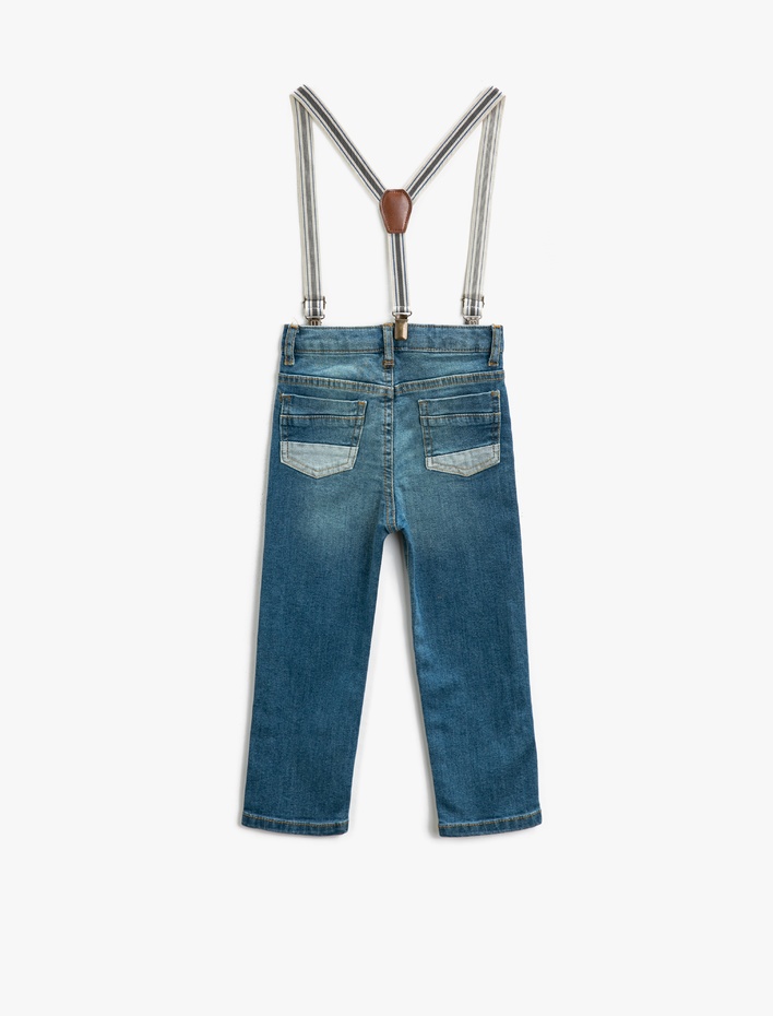 Erkek Bebek Kot Pantolon Slim Fit Rahat Kesim Askılı Cepli Pamuklu