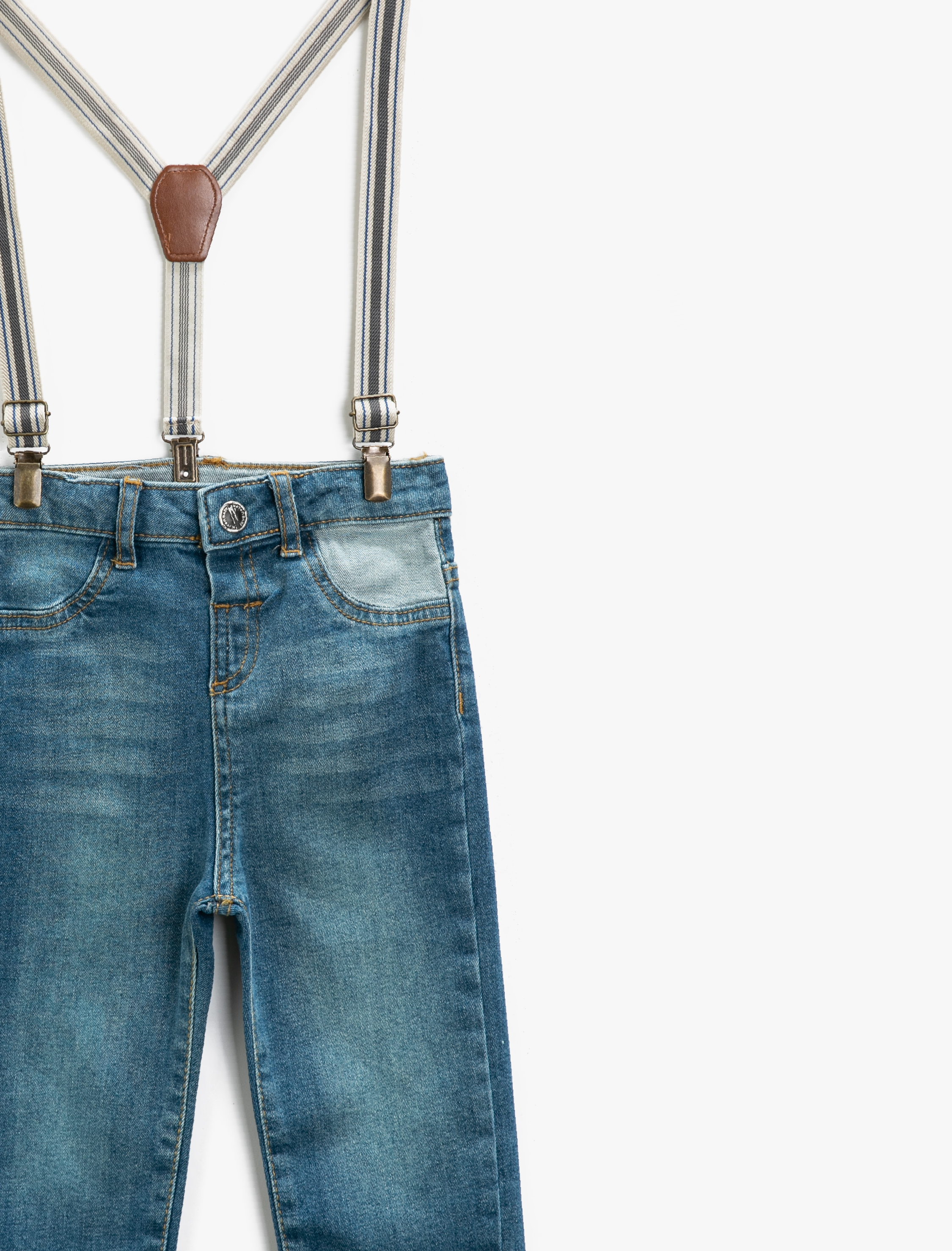  Erkek Bebek Kot Pantolon Slim Fit Rahat Kesim Askılı Cepli Pamuklu