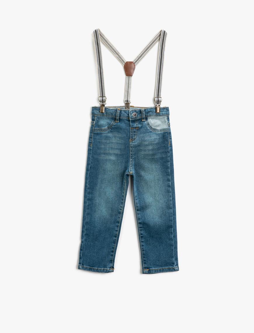  Erkek Bebek Kot Pantolon Slim Fit Rahat Kesim Askılı Cepli Pamuklu