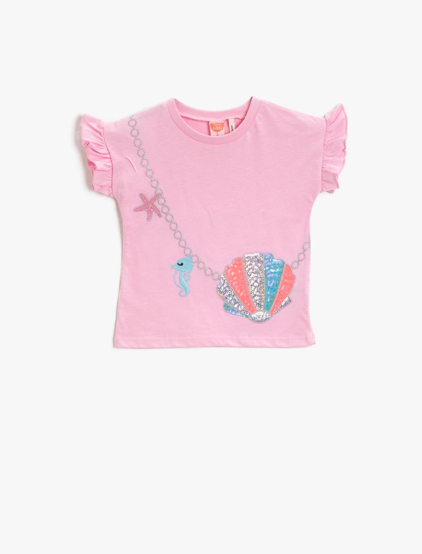  Kız Bebek Fırfırlı Tişört Pullu Pamuklu