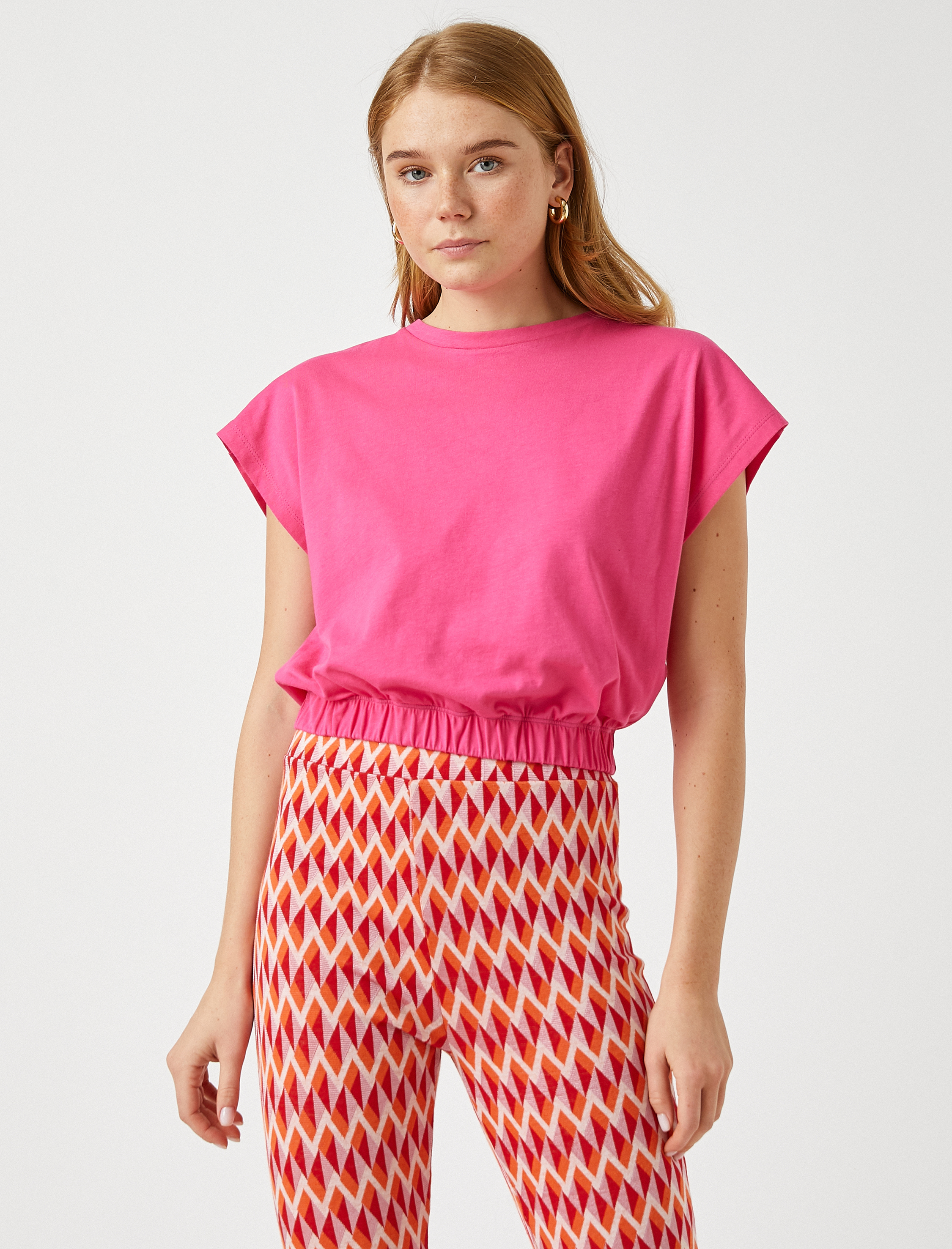   Beli Lastikli Pamuklu Crop Basic Tişört