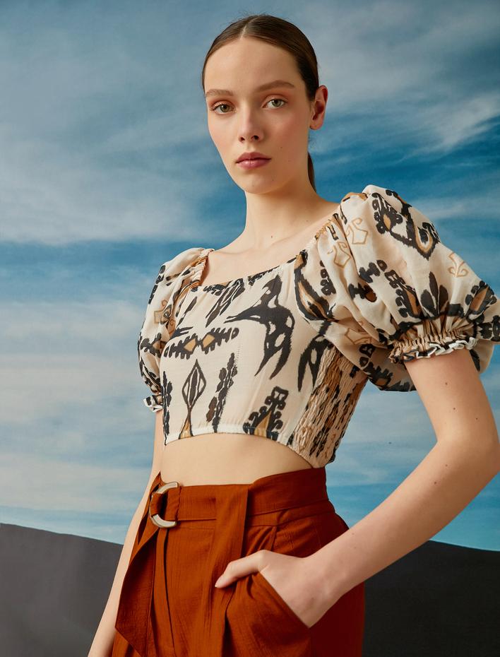  Desenli Balon Kol Bluz