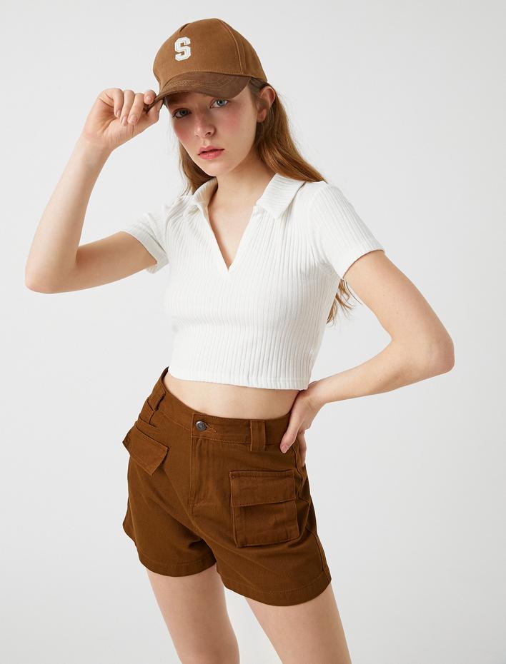  Crop Polo Yaka Tişört Ribana
