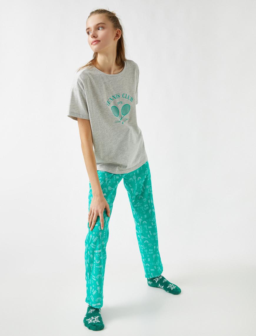   Desenli Kısa Kollu Pijama Takımı