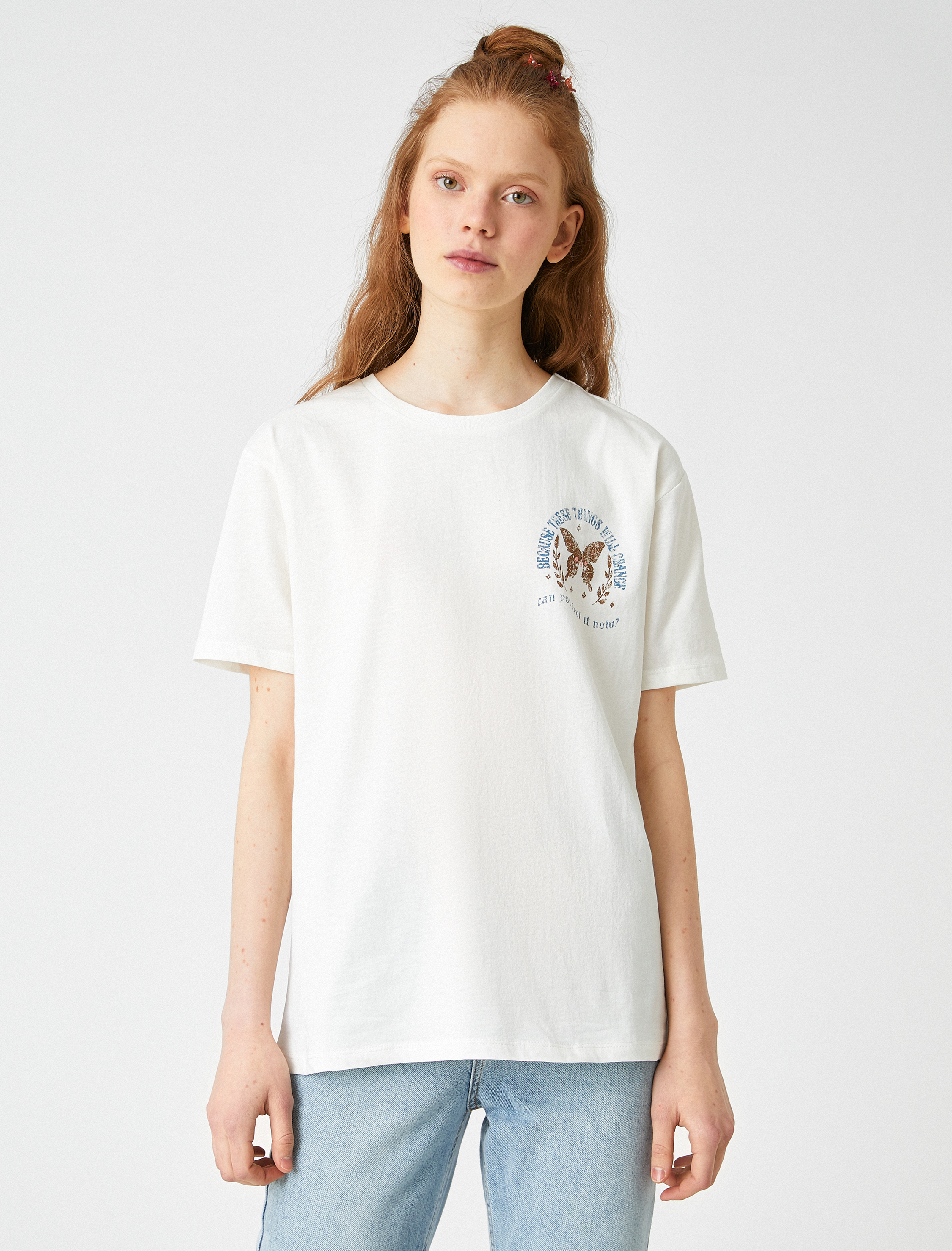   Baskılı Tişört Pamuklu Bisiklet Yaka