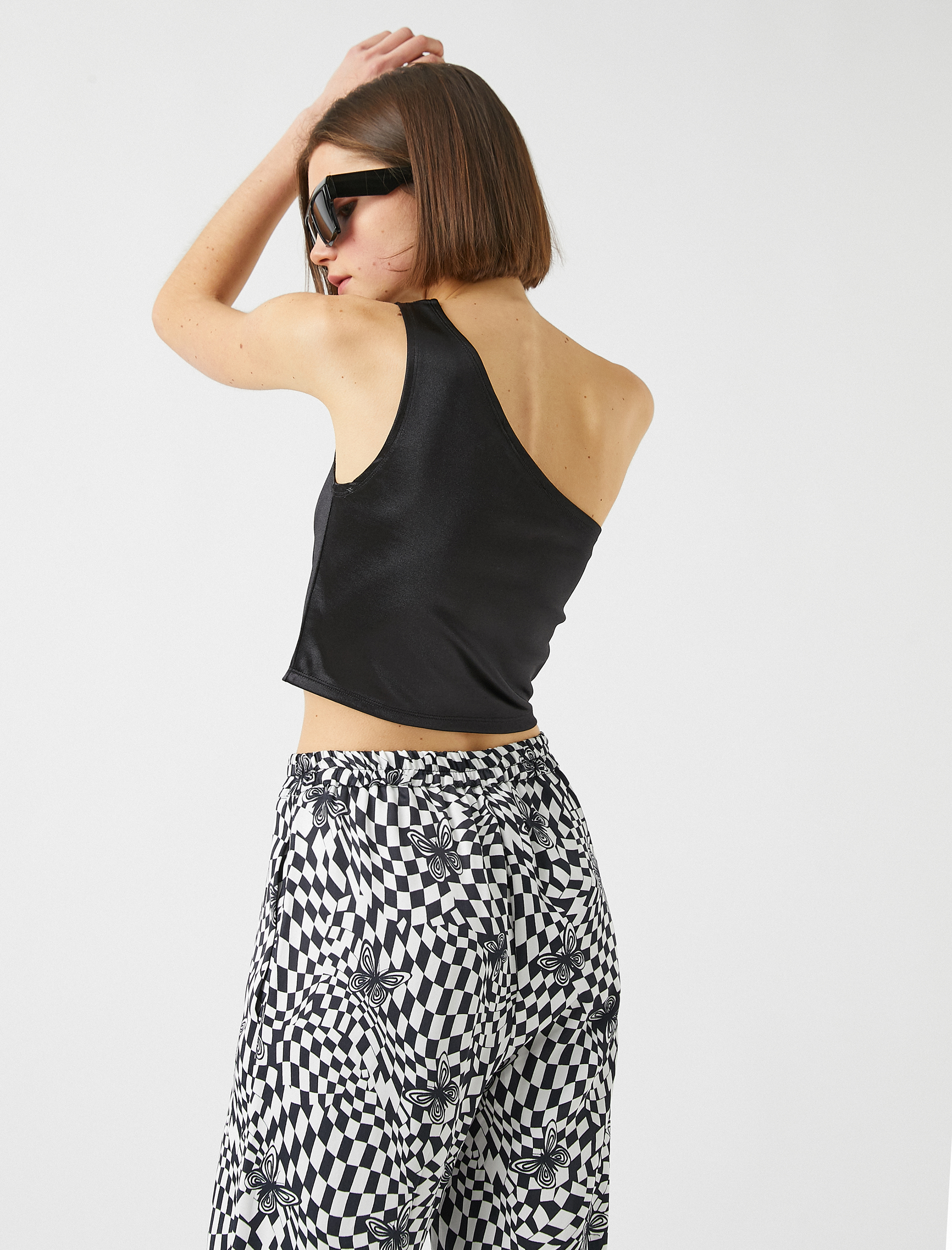   Tek Omuz Saten Crop Atlet