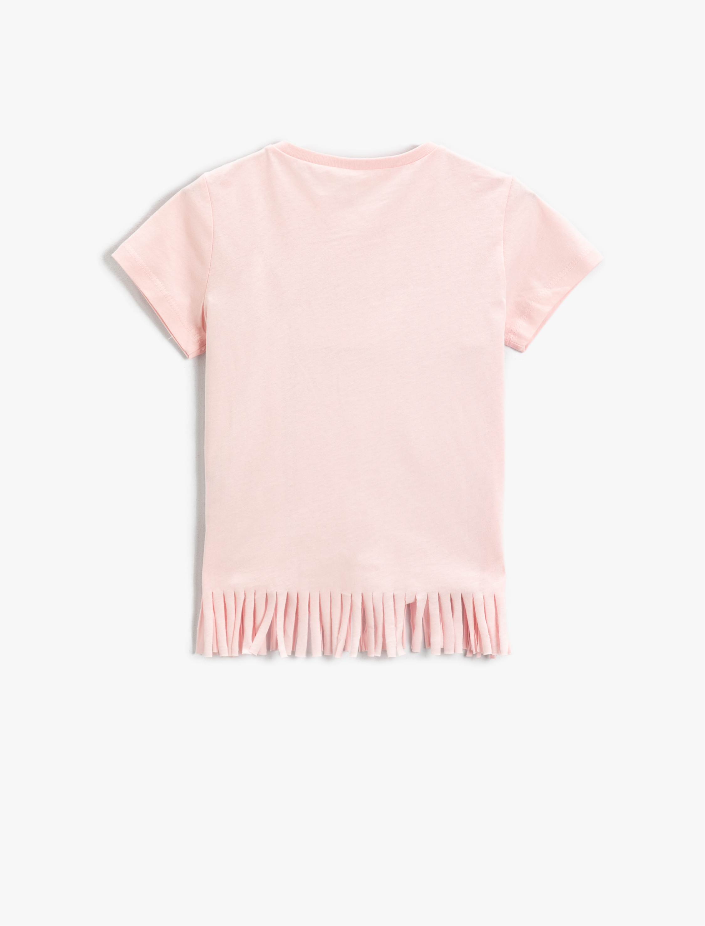  Kız Çocuk Çift Taraflı Pullu Payetli Püsküllü Kısa Kollu Tişört Pamuklu