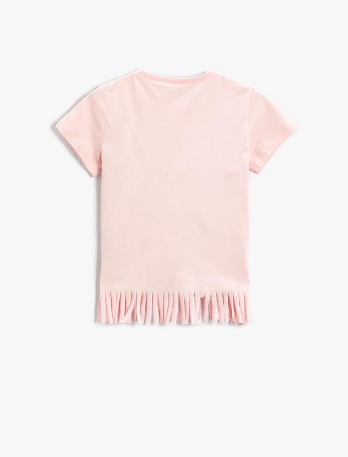 Kız Çocuk Çift Taraflı Pullu Payetli Püsküllü Kısa Kollu Tişört Pamuklu