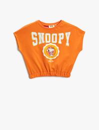 Snoopy Baskılı Crop Tişört Lisanslı Beli Lastikli Pamuklu