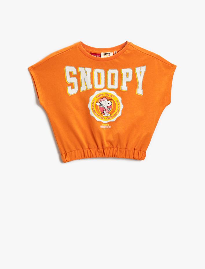 Kız Çocuk Snoopy Baskılı Crop Tişört Lisanslı Beli Lastikli Pamuklu