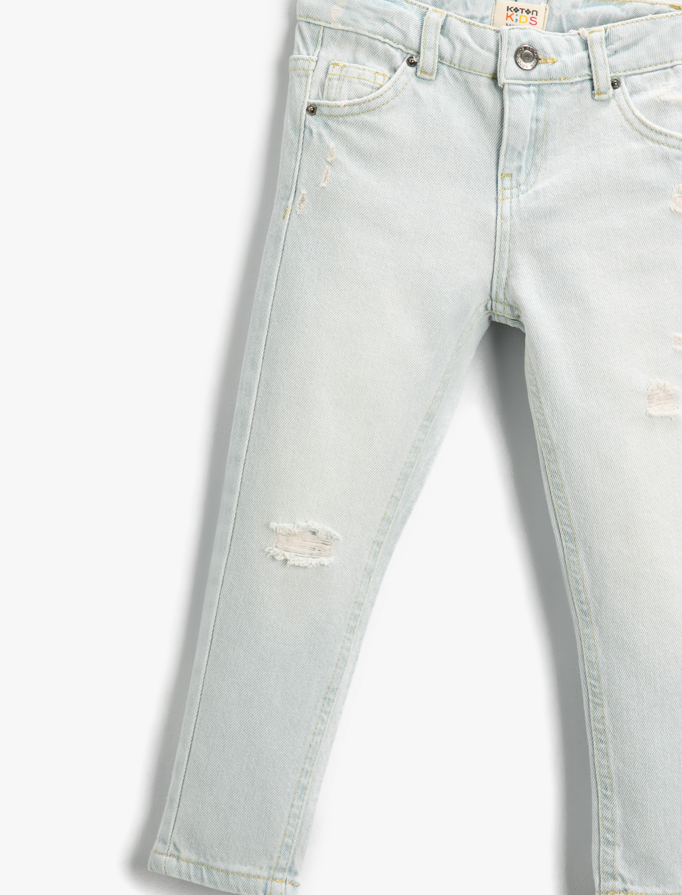  Erkek Çocuk Kot Pantolon Yıpratılmış Detaylı Pamuklu Cepli - Slim Jean